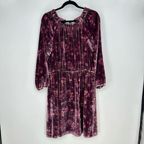 Rebecca Taylor Long Sleeve Jewel Paisley Velvet Dress in Plum Purple Size M Silk - Picture 11 of 11